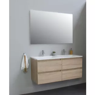 Sanilet badkamermeubel Rob - 120 cm breed - eiken - bouwpakket - zonder spiegel - wastafel wit acryl - 2 kraangaten