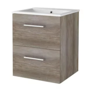 Basic line 46 Badkamermeubel met chrome grepen - 50 cm - Donker eiken - wastafel porselein 1 kraangat - zonder spiegel
