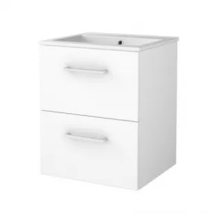 Basic line 46 Badkamermeubel met chrome grepen - 50 cm - Glans wit - wastafel porselein 1 kraangat - zonder spiegel
