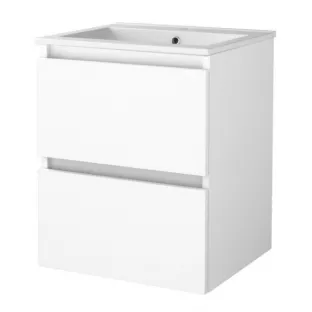 Basic line 46 Badkamermeubel greeploos - 50 cm - Glans wit - wastafel porselein 1 kraangat - zonder spiegel