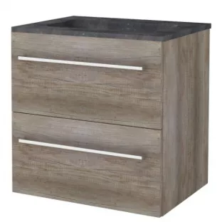 Basic line 46 Badkamermeubel chrome grepen - 60 cm - Donker eiken - wastafel natuursteen 1 kraangat - zonder spiegel