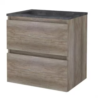 Basic line 46 Badkamermeubel greeploos - 60 cm - Donker eiken - wastafel natuursteen 1 kraangat - zonder spiegel