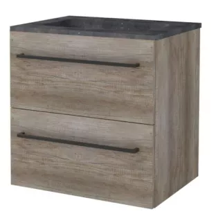 Basic line 46 Badkamermeubel zwarte grepen - 60 cm - Donker eiken - wastafel natuursteen 1 kraangat - zonder spiegel