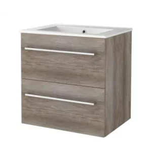 Basic line 46 Badkamermeubel met chrome grepen - 60 cm - Donker eiken - wastafel porselein 1 kraangat - zonder spiegel