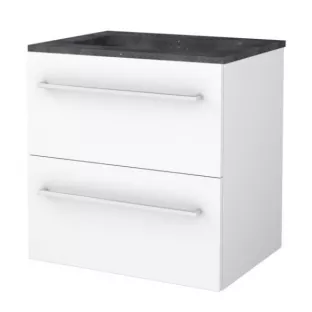 Basic line 46 Badkamermeubel chrome grepen - 60 cm - Glans wit - wastafel natuursteen 1 kraangat - zonder spiegel