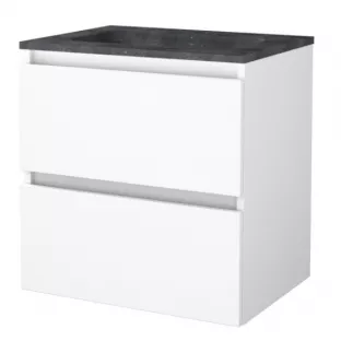 Basic line 46 Badkamermeubel greeploos - 60 cm - Glans wit - wastafel natuursteen 1 kraangat - zonder spiegel