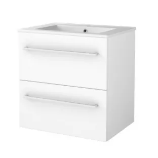 Basic line 46 Badkamermeubel met chrome grepen - 60 cm - Glans wit - wastafel porselein 1 kraangat - zonder spiegel