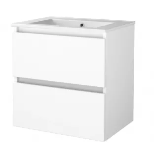 Basic line 46 Badkamermeubel greeploos - 60 cm - Glans wit - wastafel porselein 1 kraangat - zonder spiegel