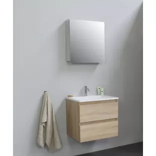 Sanilet badkamermeubel Rob - 60 cm breed - eiken - flatpack - met spiegelkast - wastafel wit acryl - 0 kraangaten