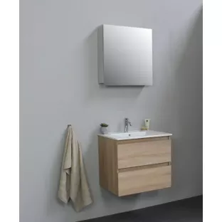Sanilet badkamermeubel Rob - 60 cm breed - eiken - flatpack - met spiegelkast - wastafel porselein - 1 kraangat