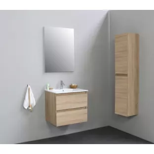 Sanilet badkamermeubel Rob - 60 cm breed - eiken - bouwpakket - zonder spiegel - wastafel porselein - 1 kraangat