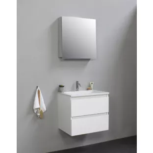 Sanilet badkamermeubel Rob - 60 cm breed - hoogglans wit - in elkaar gezet - met spiegelkast - wastafel wit acryl - 0 kraangaten