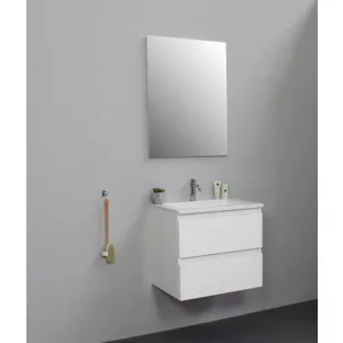 Sanilet badkamermeubel Rob - 60 cm breed - hoogglans wit - bouwpakket - zonder spiegel - wastafel wit acryl - 1 kraangat