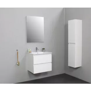 Sanilet badkamermeubel Rob - 60 cm breed - hoogglans wit - bouwpakket - zonder spiegel - wastafel porselein - 1 kraangat