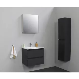 Sanilet badkamermeubel Rob - 60 cm breed - mat antraciet - flatpack - met spiegelkast - wastafel porselein - 1 kraangat
