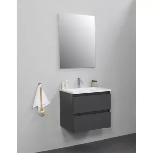Sanilet badkamermeubel Rob - 60 cm breed - mat antraciet - bouwpakket - zonder spiegel - wastafel wit acryl - 1 kraangat