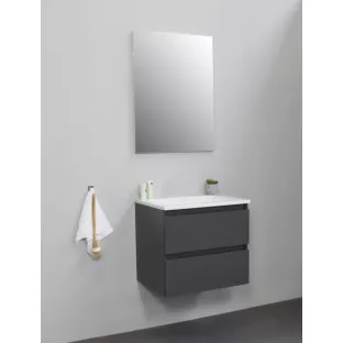 Sanilet badkamermeubel Rob - 60 cm breed - mat antraciet - bouwpakket - zonder spiegel - wastafel wit acryl - 0 kraangaten