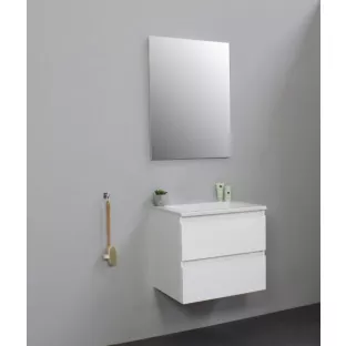 Sanilet badkamermeubel Rob - 60 cm breed - hoogglans wit - bouwpakket - zonder spiegel - wastafel wit acryl - 0 kraangaten