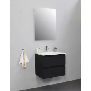 Sanilet badkamermeubel Rob - 60 cm breed - mat zwart - bouwpakket - zonder spiegel - wastafel wit acryl - 1 kraangat