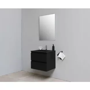 Sanilet badkamermeubel Rob - 60 cm breed - mat zwart - bouwpakket - zonder spiegel - wastafel zwart acryl - 1 kraangat
