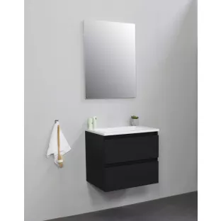 Sanilet badkamermeubel Rob - 60 cm breed - mat zwart - bouwpakket - zonder spiegel - wastafel wit acryl - 0 kraangaten