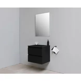 Sanilet badkamermeubel Rob - 60 cm breed - mat zwart - bouwpakket - zonder spiegel - wastafel zwart acryl - 0 kraangaten