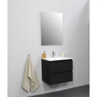 Sanilet badkamermeubel Rob - 60 cm breed - mat zwart - bouwpakket - zonder spiegel - wastafel porselein - 1 kraangat