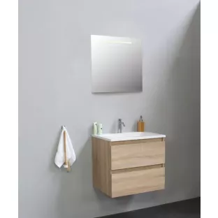 Sanilet badkamermeubel Rob - 60 cm breed - eiken - flatpack - met ledverlichting - wastafel wit acryl - 1 kraangat