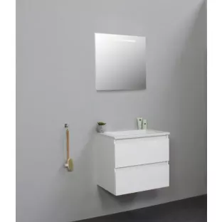 Sanilet badkamermeubel Rob - 60 cm breed - hoogglans wit - flatpack - met ledverlichting - wastafel wit acryl - 0 kraangaten