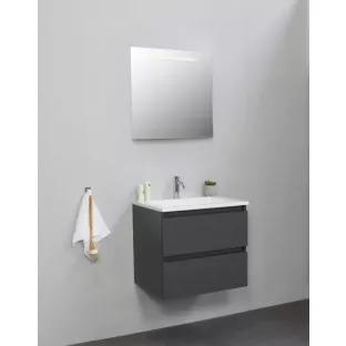 Sanilet badkamermeubel Rob - 60 cm breed - mat antraciet - flatpack - met ledverlichting - wastafel wit acryl - 1 kraangat