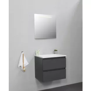Sanilet badkamermeubel Rob - 60 cm breed - mat antraciet - in elkaar gezet - met ledverlichting - wastafel wit acryl - 0 kraangaten