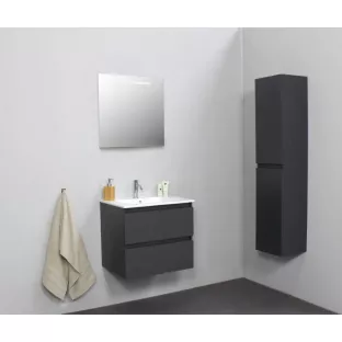 Sanilet badkamermeubel Rob - 60 cm breed - mat antraciet - flatpack - met ledverlichting - wastafel porselein - 1 kraangat
