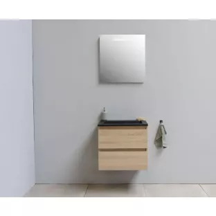Sanilet badkamermeubel Rob - 60 cm breed - eiken - flatpack - met ledverlichting - wastafel zwart acryl - 0 kraangaten