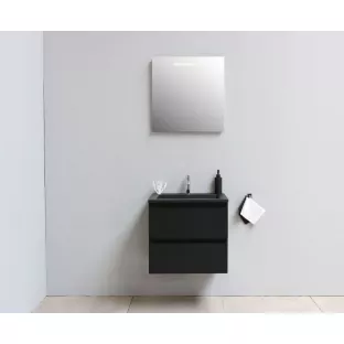 Sanilet badkamermeubel Rob - 60 cm breed - mat zwart - in elkaar gezet - met ledverlichting - wastafel zwart acryl - 1 kraangat