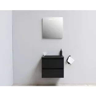 Sanilet badkamermeubel Rob - 60 cm breed - mat zwart - flatpack - met ledverlichting - wastafel zwart acryl - 0 kraangaten