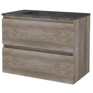 Basic line 46 Badkamermeubel greeploos - 80 cm - Donker eiken - wastafel natuursteen 1 kraangat - zonder spiegel