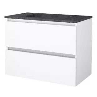 Basic line 46 Badkamermeubel greeploos - 80 cm - Glans wit - wastafel natuursteen 1 kraangat - zonder spiegel