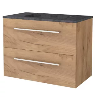 Basic line 46 Badkamermeubel chrome grepen - 80 cm - Warm eiken - wastafel natuursteen 1 kraangat - zonder spiegel