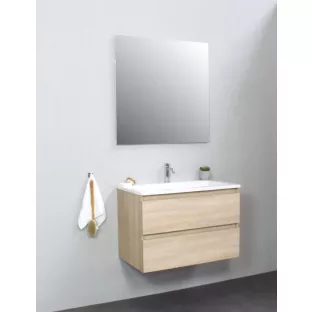 Sanilet badkamermeubel Rob - 80 cm breed - eiken - bouwpakket - zonder spiegel - wastafel wit acryl - 1 kraangat