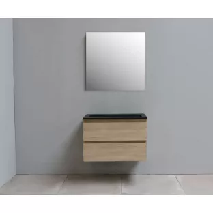 Sanilet badkamermeubel Rob - 80 cm breed - eiken - bouwpakket - zonder spiegel - wastafel zwart acryl - 0 kraangaten