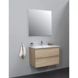 Sanilet badkamermeubel Rob - 80 cm breed - eiken - bouwpakket - zonder spiegel - wastafel porselein - 1 kraangat