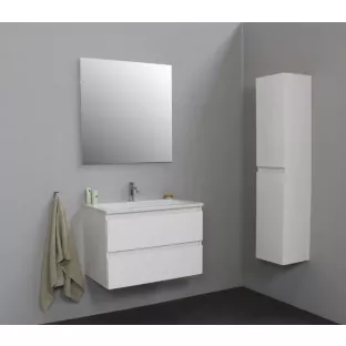 Sanilet badkamermeubel Rob - 80 cm breed - hoogglans wit - bouwpakket - zonder spiegel - wastafel wit acryl - 1 kraangat