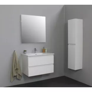 Sanilet badkamermeubel Rob - 80 cm breed - hoogglans wit - bouwpakket - zonder spiegel - wastafel porselein - 1 kraangat