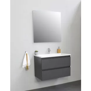 Sanilet badkamermeubel Rob - 80 cm breed - mat antraciet - bouwpakket - zonder spiegel - wastafel wit acryl - 1 kraangat