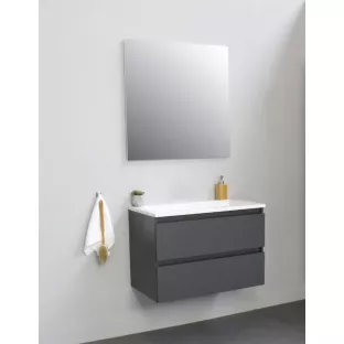 Sanilet badkamermeubel Rob - 80 cm breed - mat antraciet - bouwpakket - zonder spiegel - wastafel wit acryl - 0 kraangaten