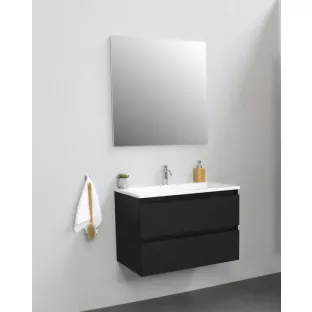 Sanilet badkamermeubel Rob - 80 cm breed - mat zwart - bouwpakket - zonder spiegel - wastafel wit acryl - 1 kraangat