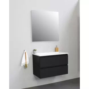 Sanilet badkamermeubel Rob - 80 cm breed - mat zwart - bouwpakket - zonder spiegel - wastafel wit acryl - 0 kraangaten