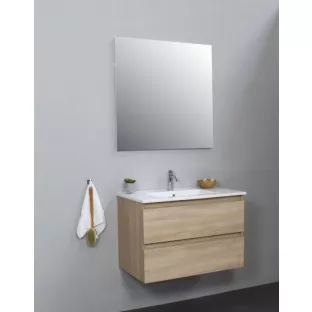 Sanilet badkamermeubel Rob - 80 cm breed - eiken - flatpack - met ledverlichting - wastafel porselein - 1 kraangat