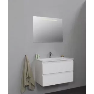 Sanilet badkamermeubel Rob - 80 cm breed - hoogglans wit - flatpack - met ledverlichting - wastafel wit acryl - 1 kraangat