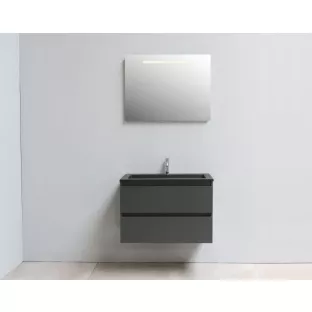 Sanilet badkamermeubel Rob - 80 cm breed - mat antraciet - in elkaar gezet - met ledverlichting - wastafel zwart acryl - 1 kraangat